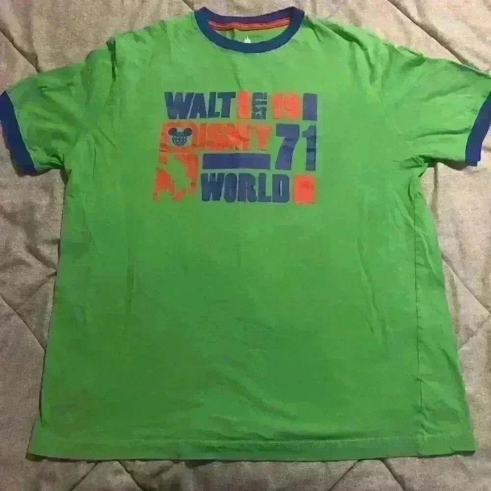 Disney Parks Walt Disney World 1971 Ringer T-Shirt Green Mens Large L Cotton